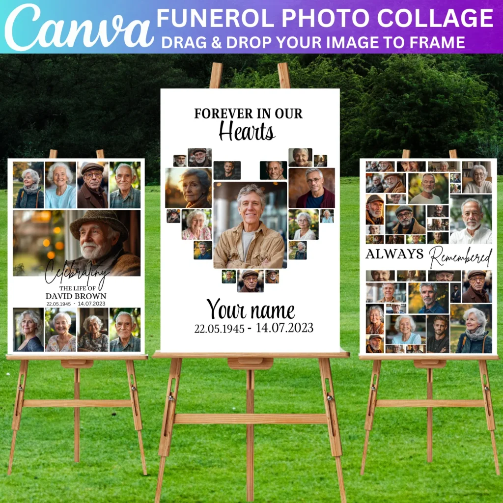 Funeral Photo Collage Sign Set Template, Memorial Poster Size, Celebration of Life, In Loving Memory, Funeral Welcome Sign Template Digital