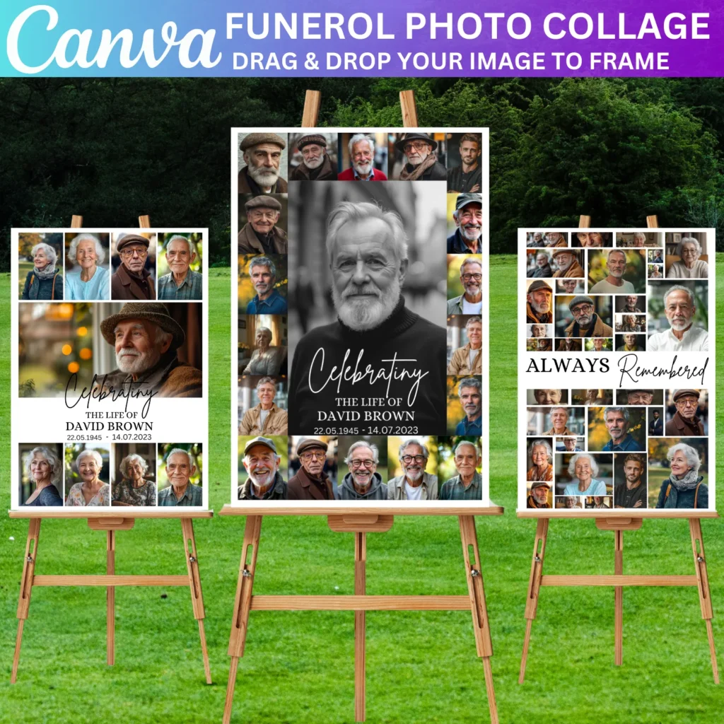 Funeral Photo Collage Sign Set Template, Memorial Poster Size, Celebration of Life, In Loving Memory, Funeral Welcome Sign Template Digital (Copy)