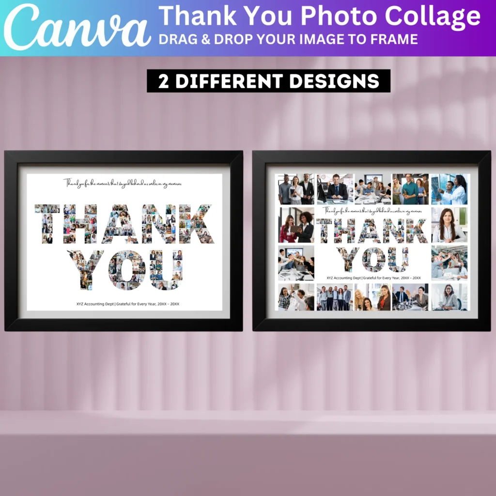 Thank You Photo Collage Canva Frame, Editable Thank You Canva Template, Farewell Printable Custom Boss Retirement Gift Poster Canva Template