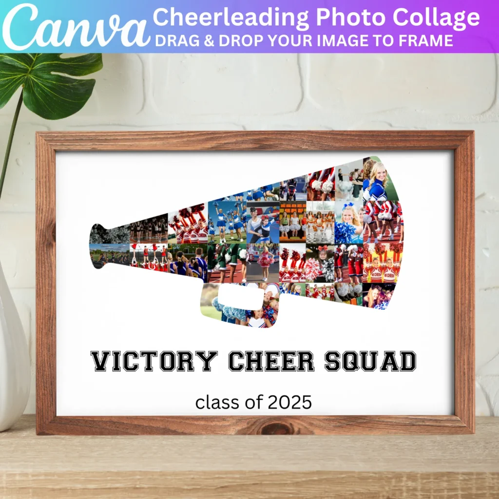 Cheerleader Photo Collage Canva Template, Editable Cheerleading Frame, Cheerleader Megaphone Photo Collage, Printable Senior Night Keepsake