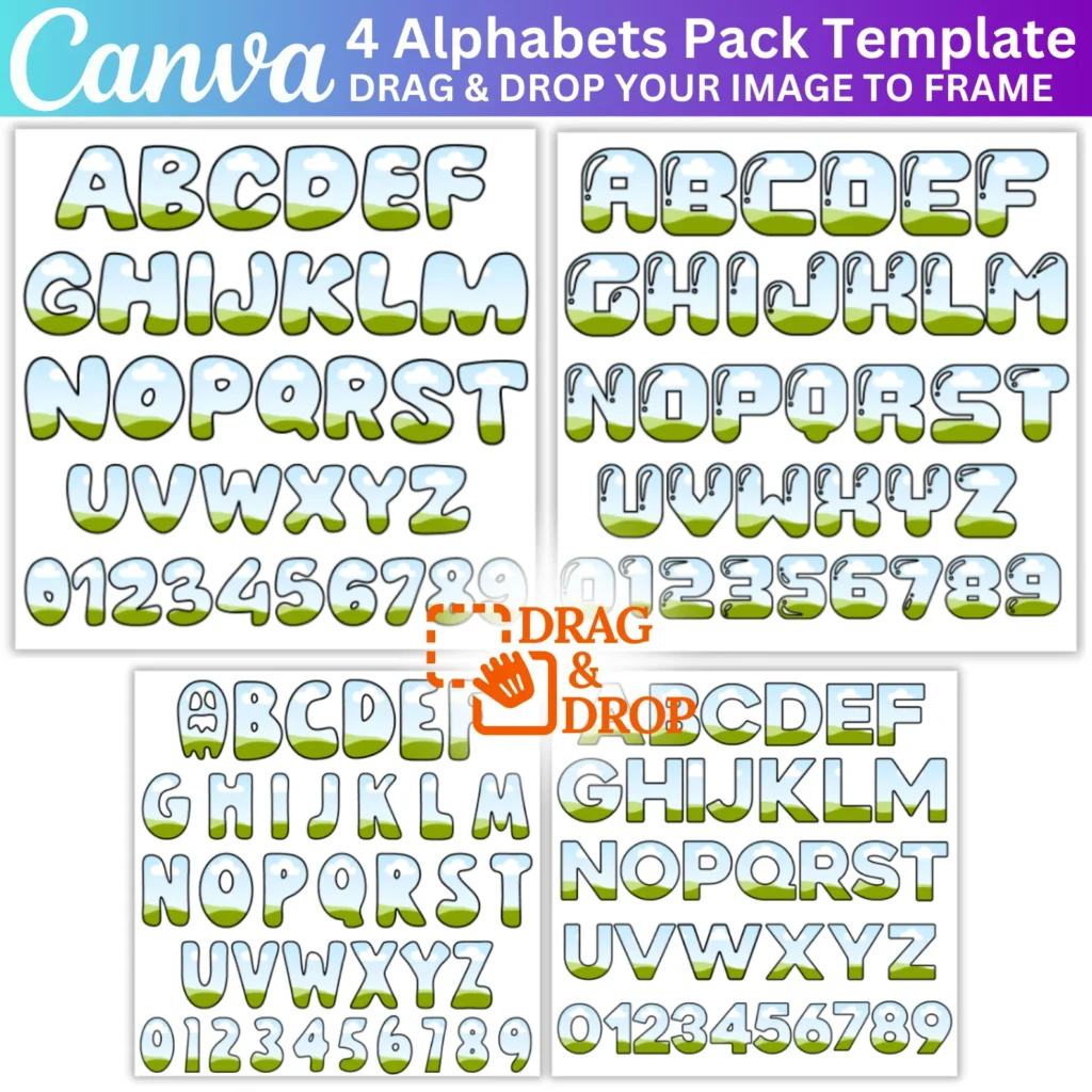 144 Editable Canva Uppercase Letters & Number Bundle, Canva Drag and Drop Alphabet, Canva Frame Template, Editable Canva Template