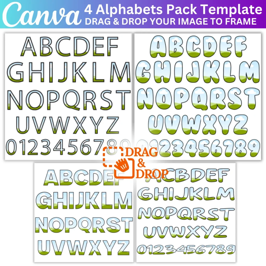 144 Editable Canva Letters, Numbers Bundle, Drag & Drop Alphabet Frames, Customizable Canva Templates, Design Resources