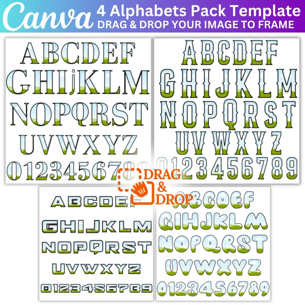 144 Editable Canva Uppercase Letters & Number Bundle, Canva Drag and Drop Alphabet, Canva Frame Template, Editable Canva Template