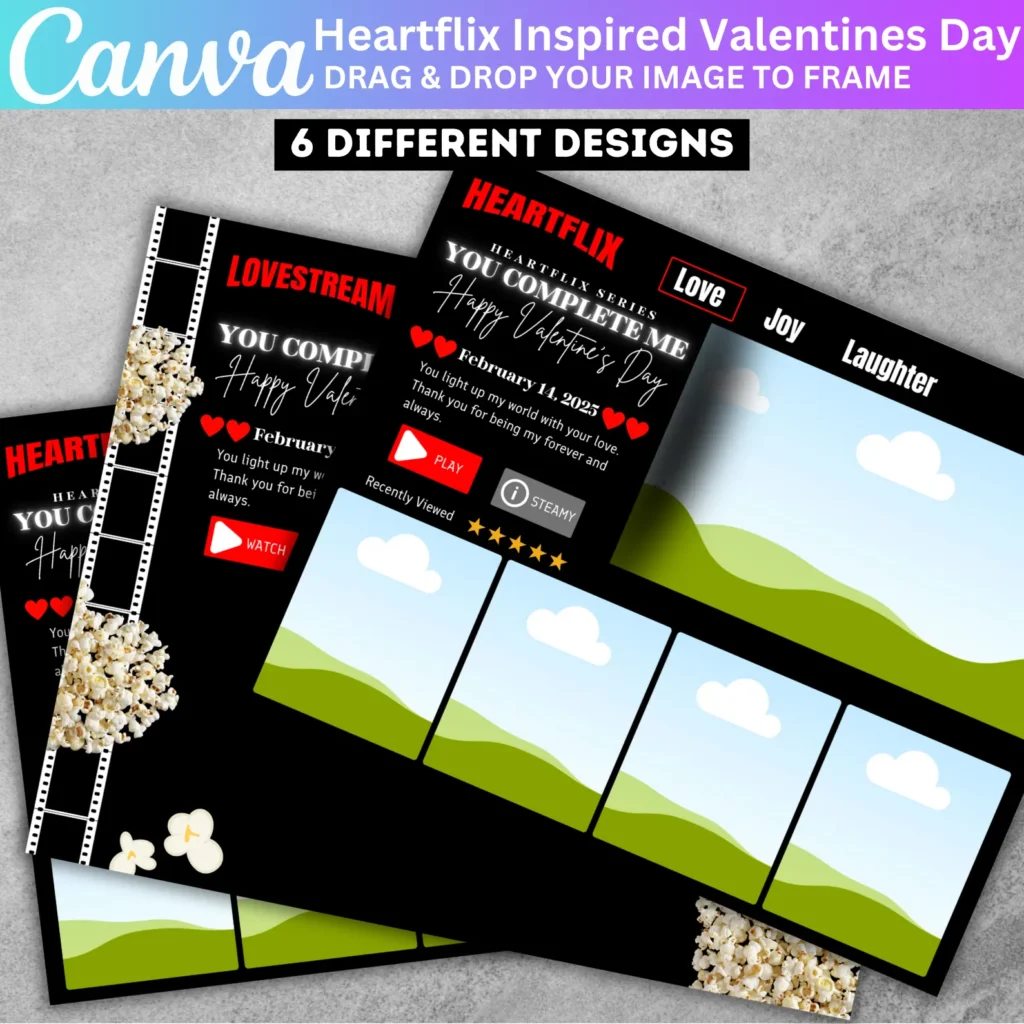 06 Valentines Inspired Couples Canva Editable Template, Lovesflix Treat Card Templates, Canva Heartflix Valentines Card, Digital Download