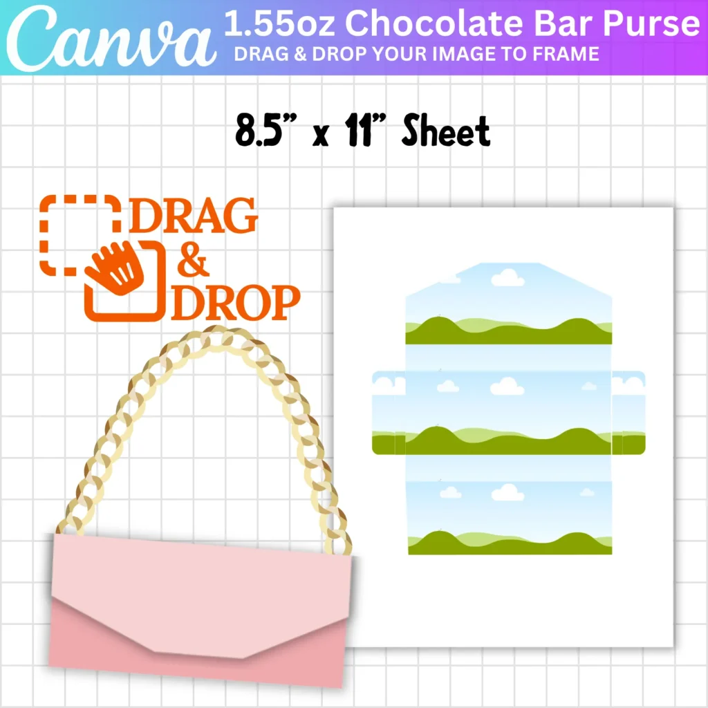 1.55oz Chocolate Bar Purse Canva Editable Template, Bar Purse Template, Chocolate Bar Purse Wrapper, Wrapper Template, Digital Download
