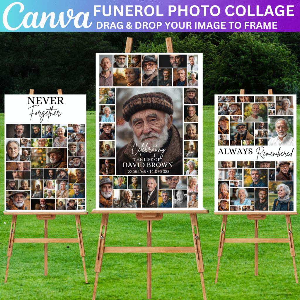 Funeral Photo Collage Sign Set Template, Memorial Poster Size, Celebration of Life, In Loving Memory, Funeral Welcome Sign Template Digital