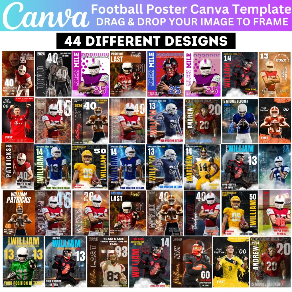 44 Football Poster Canva Editable Template, Poster Senior Night Banners, Sports Background & Digital Backdrop For Senior Sport, Digital File
