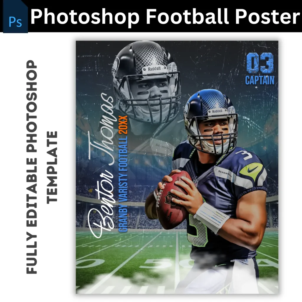 Photoshop Football Poster Templates, Senior Sports Template, Stadium Lights Football, Senior Night Banners, PSD Sports Photography Template