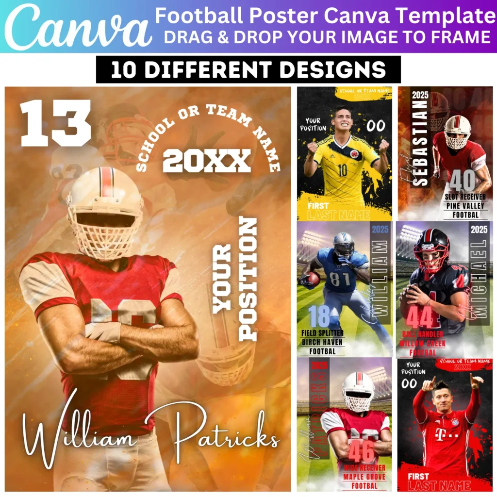10 Football Poster Canva Editable Template, Senior Night Banners, Sports Poster Canva Template, Sports Photography Templates, Instant Download