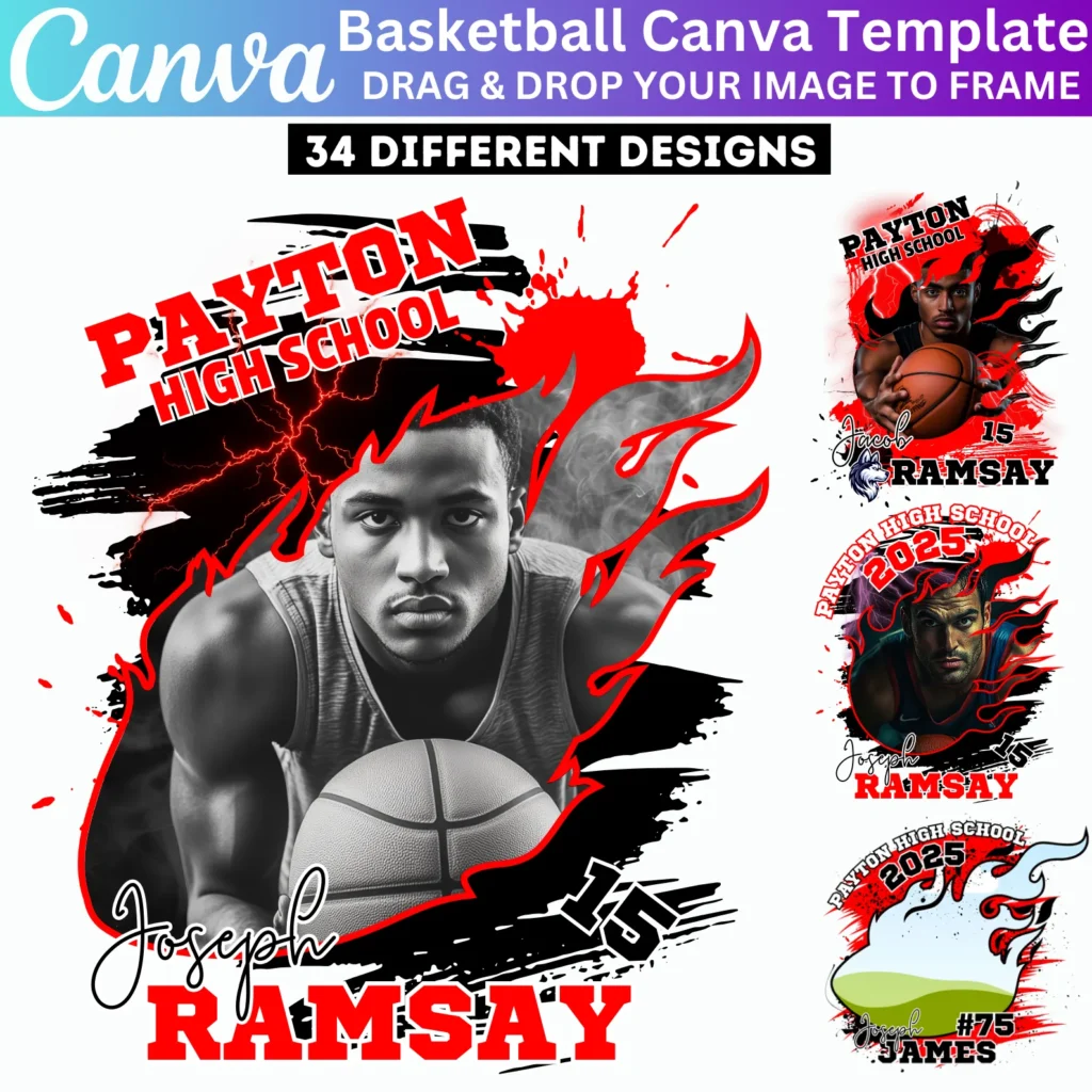 34 Basketball Bootleg Canva Editable Template, Bootleg Rap tee Canva Template, Canva Mascot Design, Canva T Shirt Design