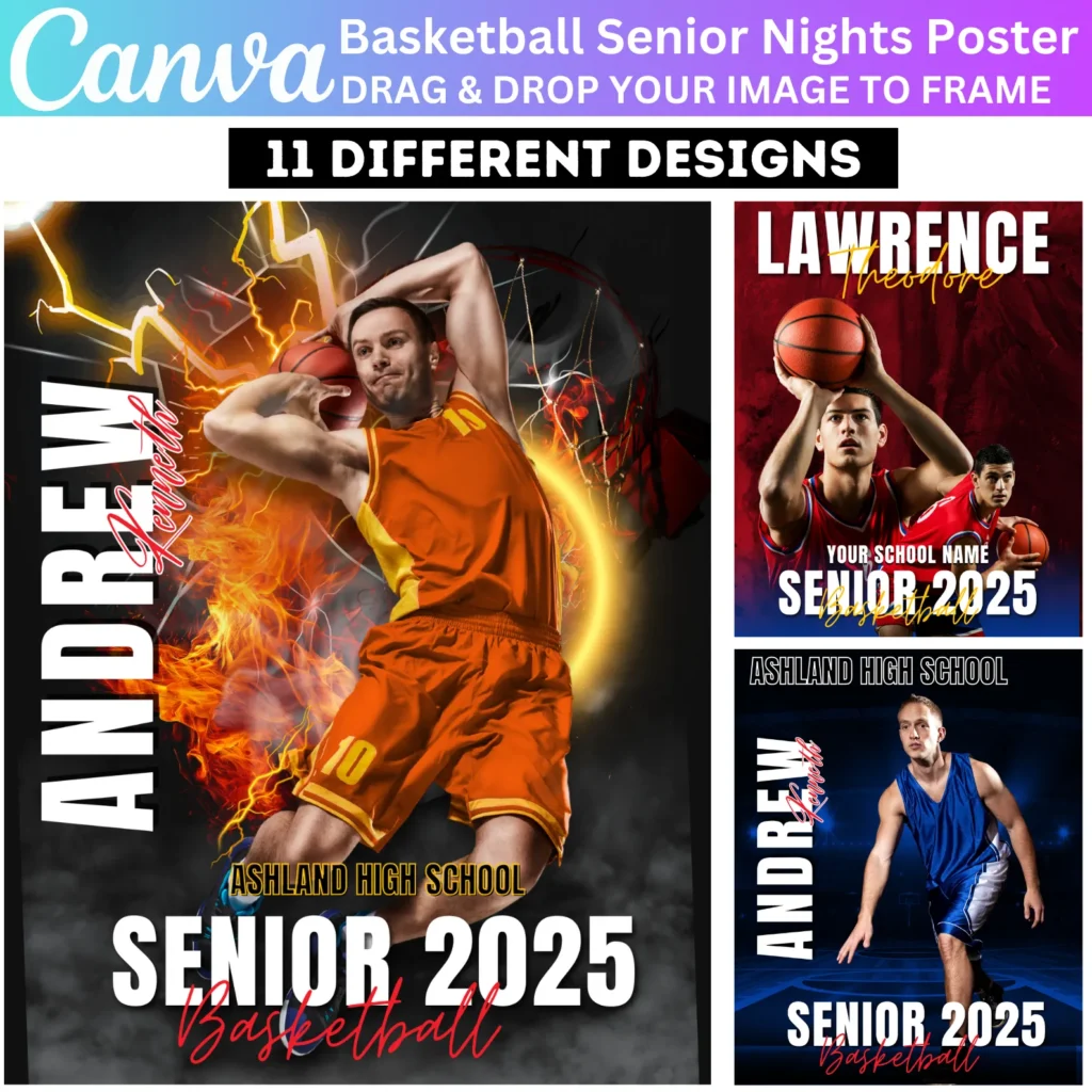 11 Basketball Senior Night Poster Canva Editable Template, Basketball Senior Posters, Custom Banner, Senior Night Backdrop, Digital Download