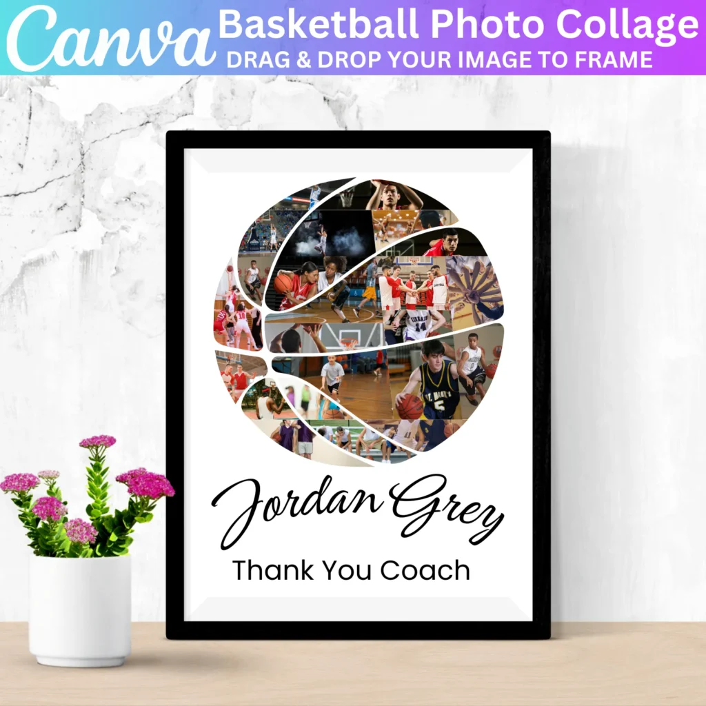 Jordan Grey Basketball Canva Editable Template, Jordan Grey Basketball, Drag Your Image, Basketball Frame Template, Digital Download