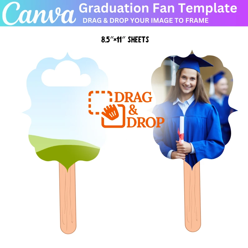 01 Graduation Fan Canva Template, Create Custom Graduation Fans, Design Personalized Keepsakes for Graduation Day with Photos, Quotes, Digital Download