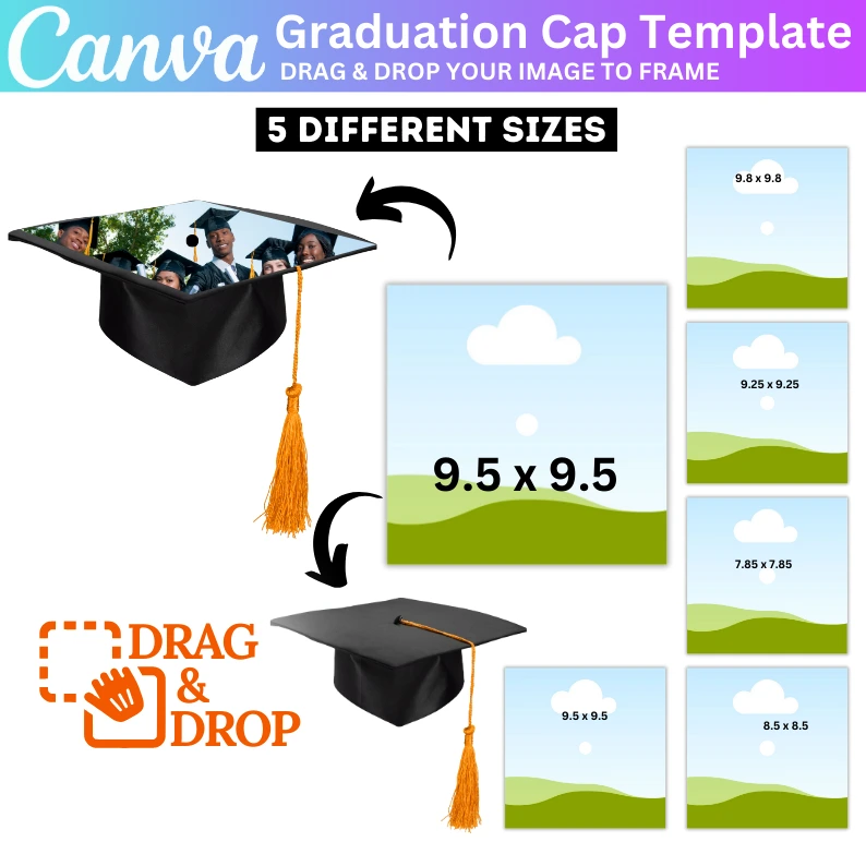 05 Graduation Cap Canva Template, Customizable Grad Cap Topper, Personalized Graduation Cap Design, DIY Cap Decoration with Photos, Digital Download