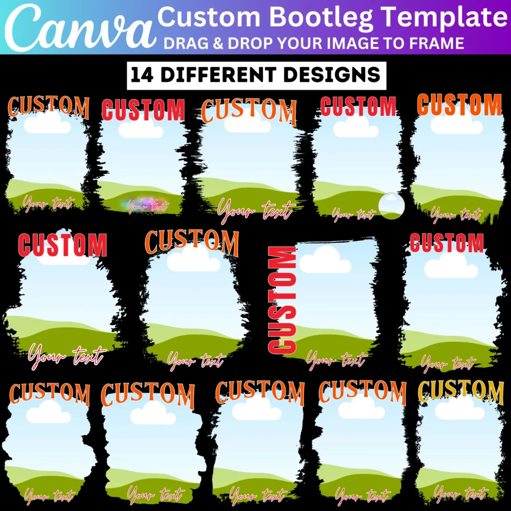 14 Custom Bootleg Canva Editable Template, Custom Bootleg Frame Design, Frame Editable, Digital Download, Drag and Drop