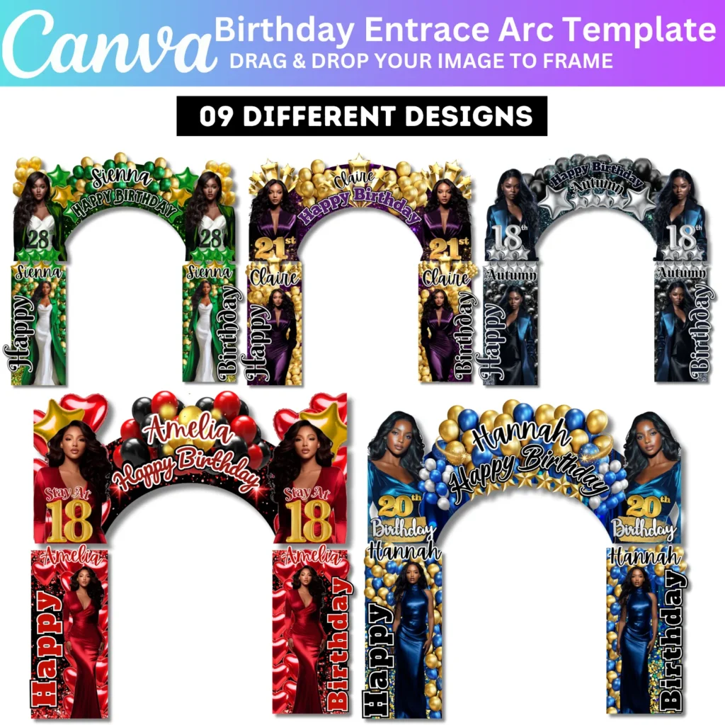 09 Birthday Entrance Arch Bundle, Canva Editable Entrance Arch Designs, Birthday Party Canva Template, Birthday Sign Arch Backdrop Banner