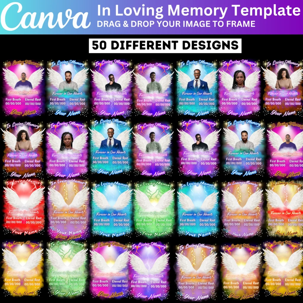 50 In Loving Memory T shirt Template, In Loving Memory Canva Editable Bundle, Memorial T Shirt, Funeral and Celebration of Life Canva Design