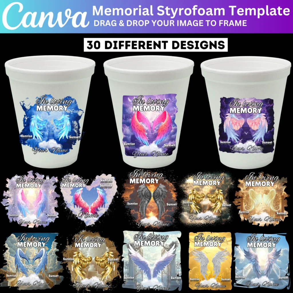 30 Memorial Editable Styrofoam Cup Canva Template, In Loving Memory Styrofoam Cup Label Designs, Celebration of Life Favor Digital Download