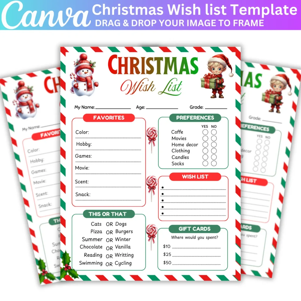 Christmas Wish List Printable, Christmas Favorites List, Letter to Santa Wish List Kids, Employee Appreciation Holiday Wishlist Santa Letter