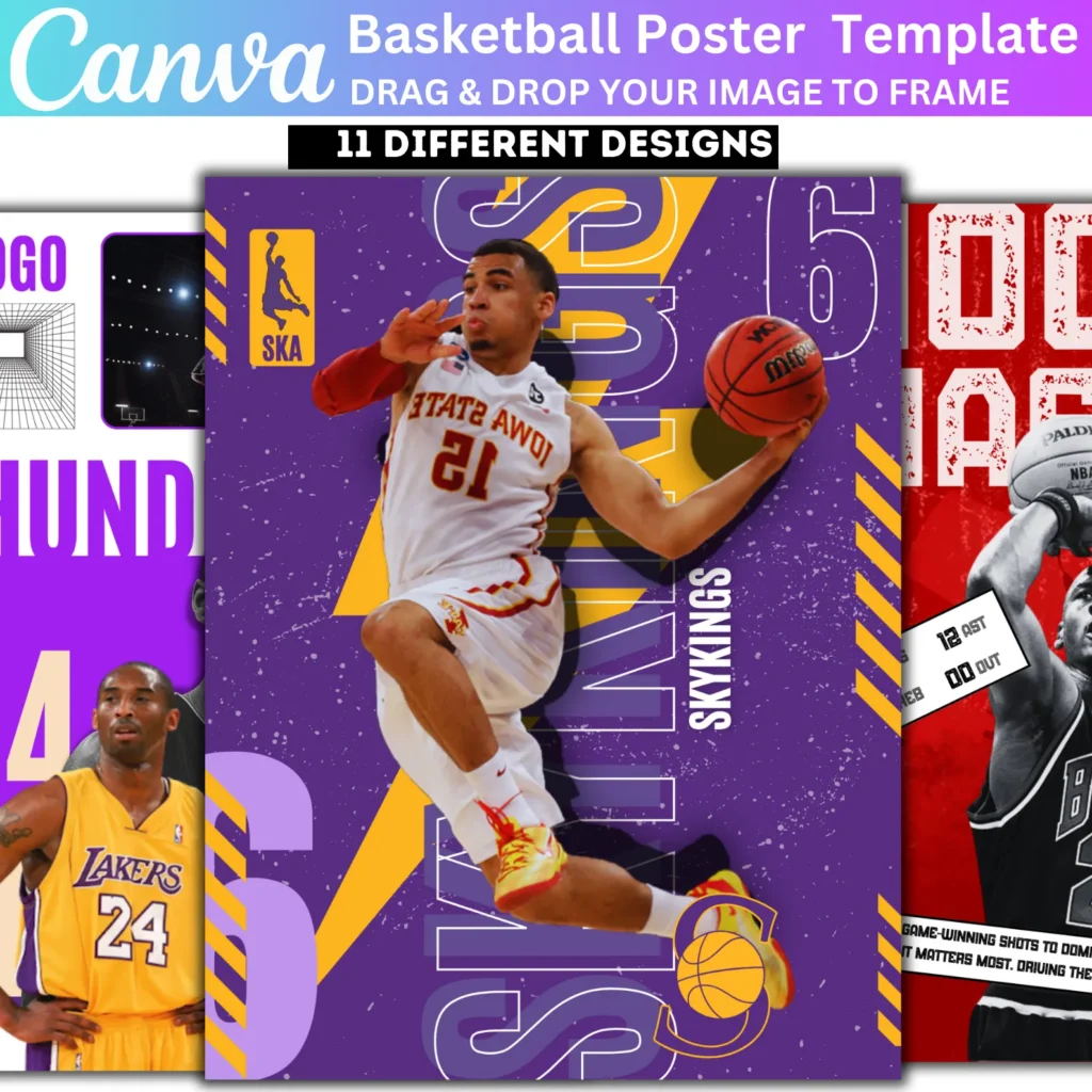 11 Basketball Poster Canva Editable Template, Sports Photography Templates, Basketball Senior Night Banners, Sports Poster Canva Template