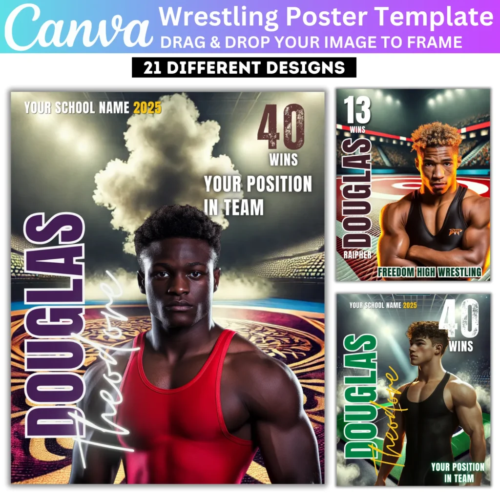 21 Wrestling Poster Canva Editable Template, Senior Sports Posters, Custom Banner, Wrestling Backdrop, Digital Download
