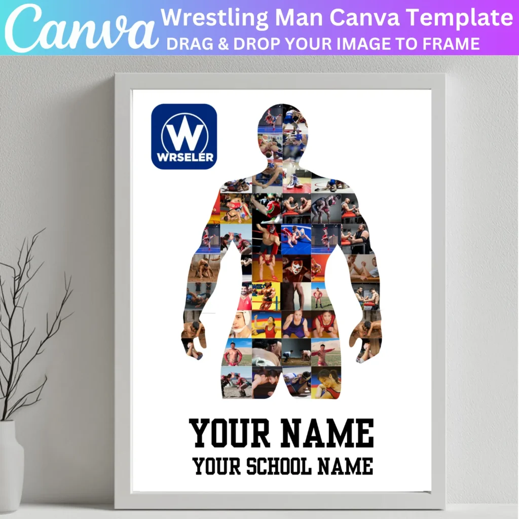 Wrestling Men Photo Collage Canva Editable Frame Template, Customizable Sport Men Memory Board, Wrestling Team Template, Senior NightCollage