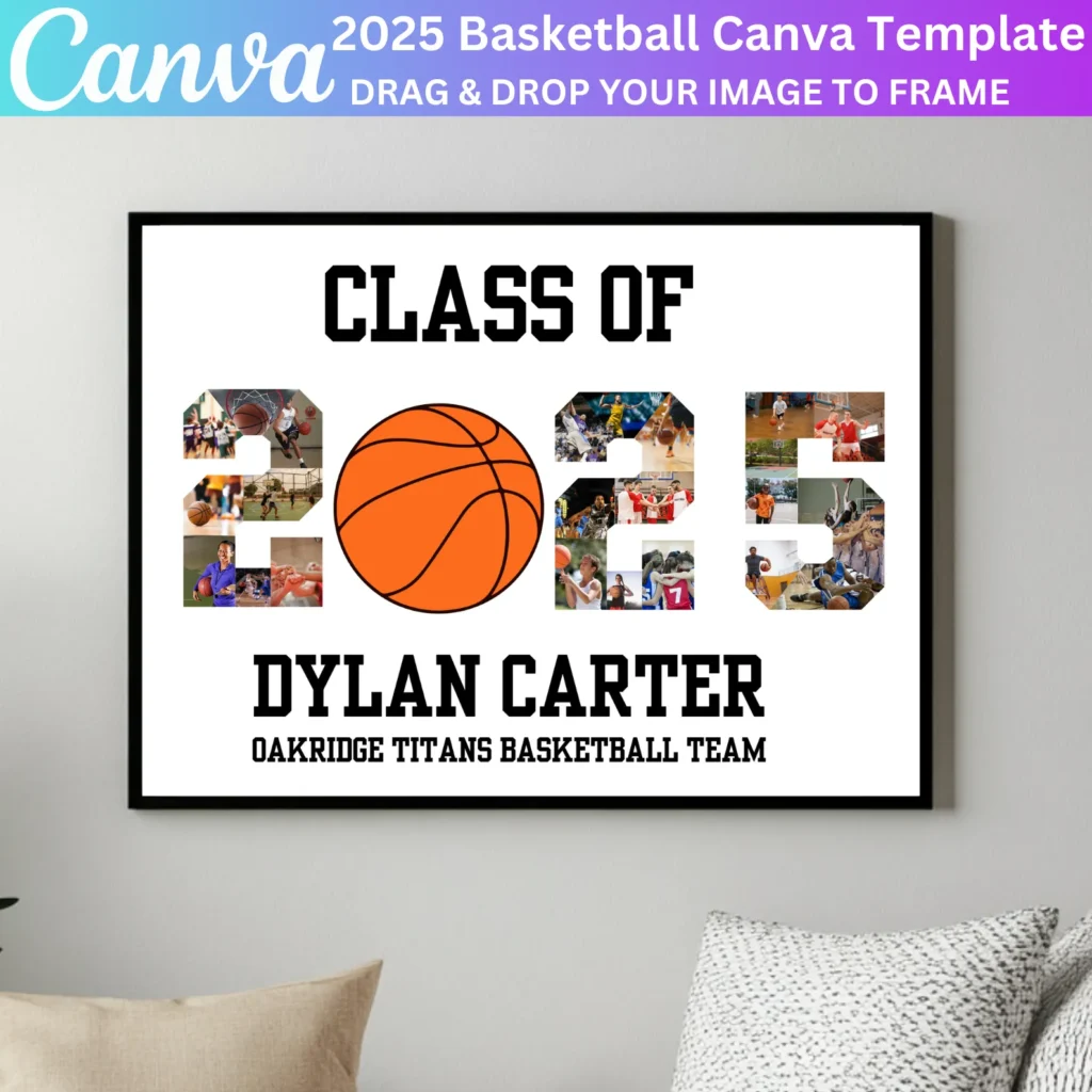 Basketball 2025 Canva Editable Photo Collage, Basketball Canva Frame Template, Custom Senior Night Template, Drag and Drop, Digital Download