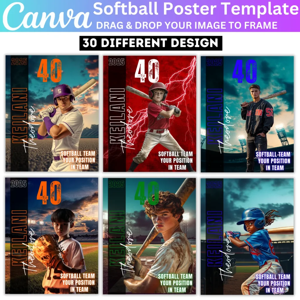 30 Softball Poster Photo Collage Canva Editable Template, Softball Photo Collage, Personalized Gifts, Canva Senior Night Gift, Sport Photo Gift