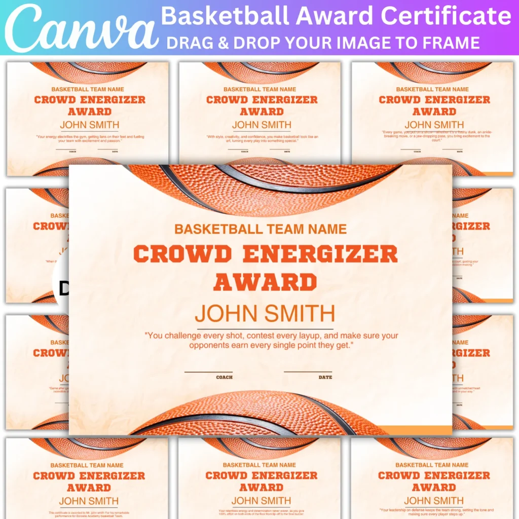 31 Basketball Awards Printable Canva Editable Template, End of Season, Year Basketball Team Award Certificates, Sports Basketball Template