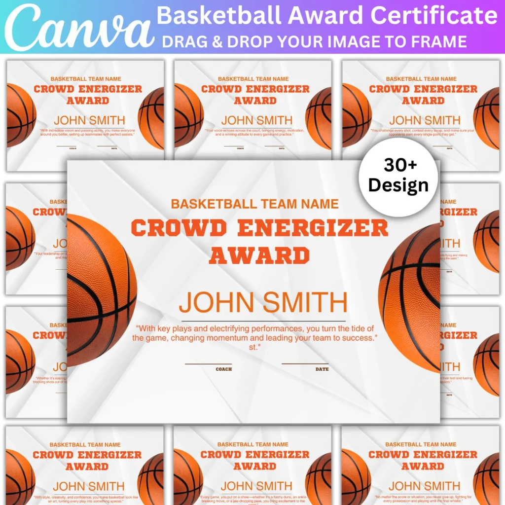 31 Basketball Awards Printable Canva Editable Template, End of Season, Year Basketball Team Award Certificates, Sports Basketball Template