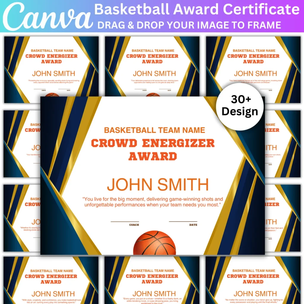 31 Basketball Awards Printable Canva Editable Template, End of Season, Year Basketball Team Award Certificates, Sports Basketball Template