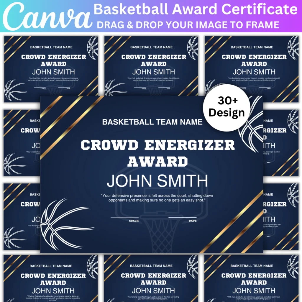 31 Basketball Awards Printable Canva Editable Template, End of Season, Year Basketball Team Award Certificates, Sports Basketball Template