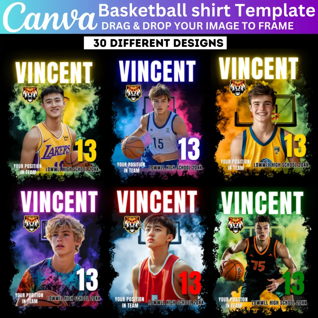 30 Basketball Design Canva Editable Template, Sports Bootleg T shirt Templates, Basketball Senior Night Banners, Sports Poster Canva Template