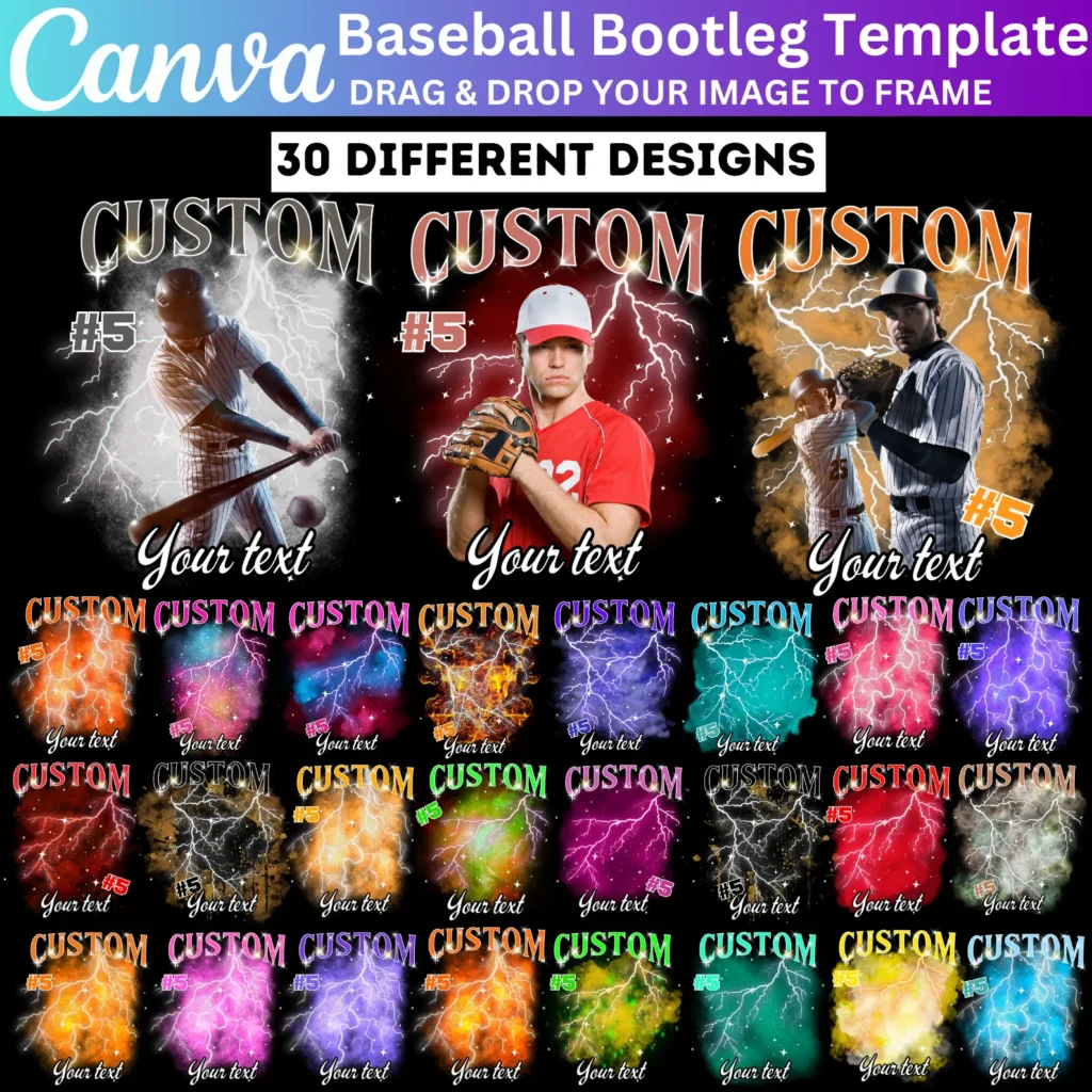 30 Baseball Canva Editable Canva Template Bundle, Baseball Bootleg T Shirt Designs, Personalized Baseball Player Picture, Baseball Rap Tee