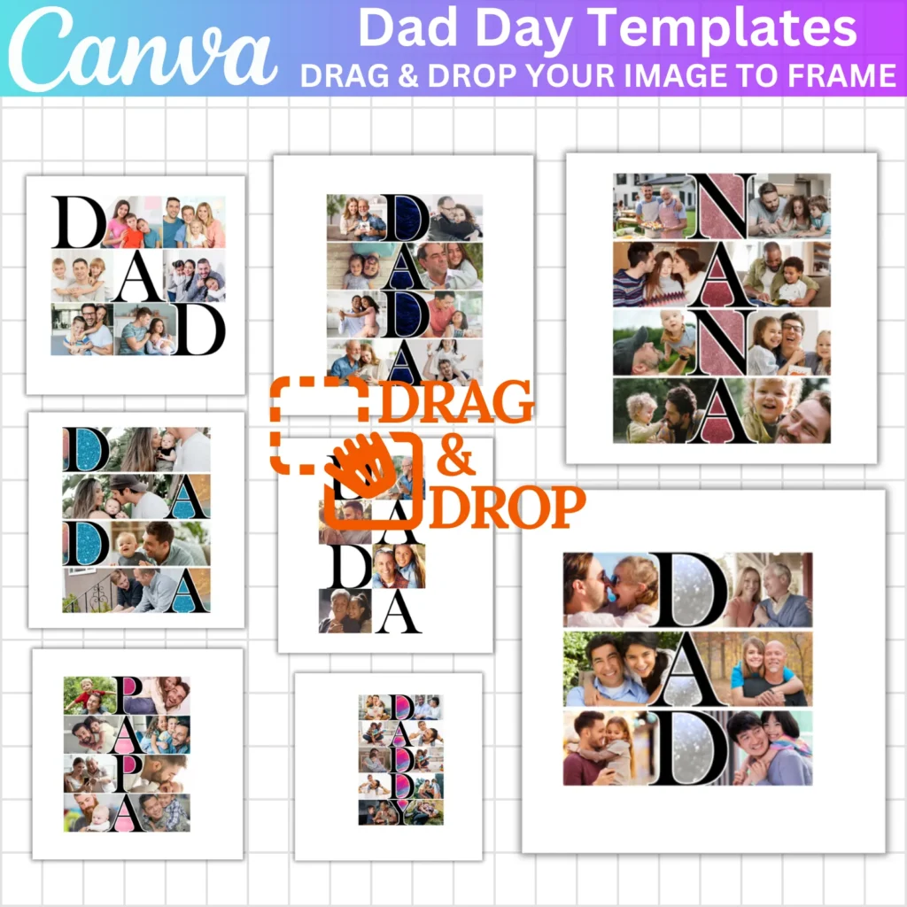 08 Daddy Canva Editable Frame Template, Nana Photo Frame, Editable Papa Photo Collage, Daddy Photo Print, Fathers Day Gift, Digital Download