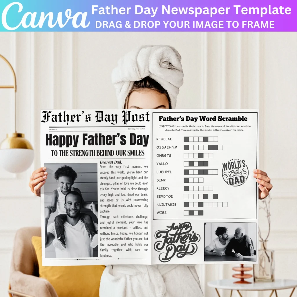 Fathers Day Newspaper Canva Editable Template, Personalized Gift for Dad, Printable Newspaper for Dad Canva Template, Digital Download