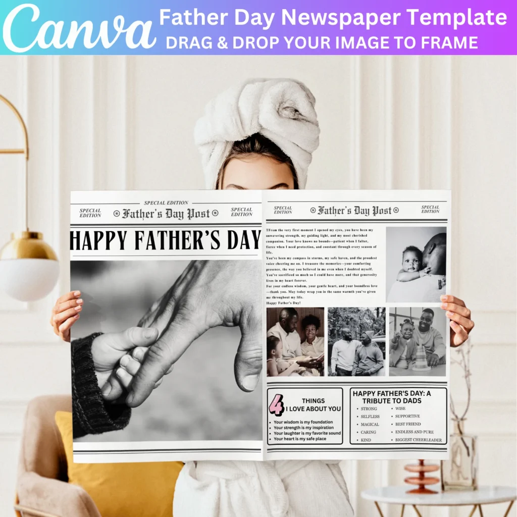 Fathers Day Newspaper Canva Editable Template, Personalized Gift for Dad, Printable Newspaper for Dad Canva Template, Digital Download
