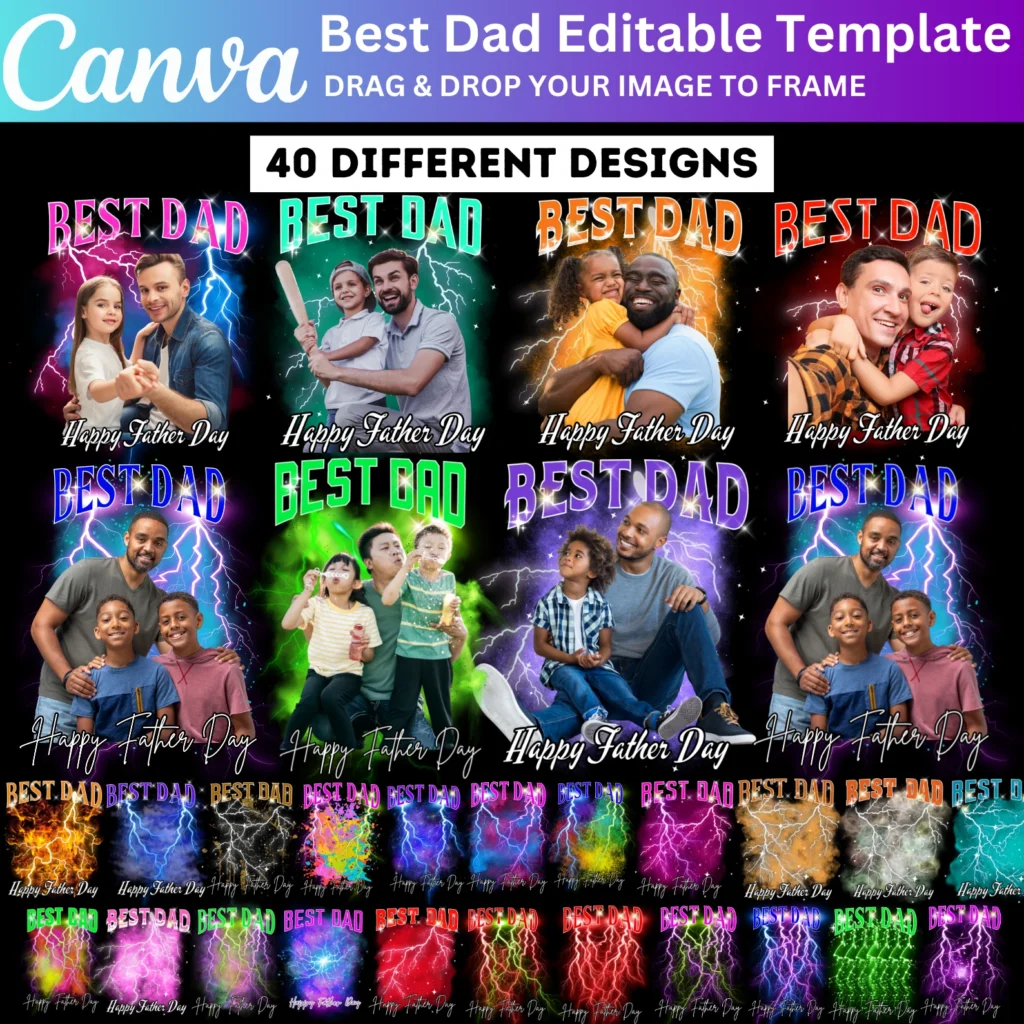 40 Dad Bootleg Shirt Designs, Best Dad Canva Editable Template, Father's Day Bootleg Rap Tee, 90s Tshirt Custom Bootleg Canva Template