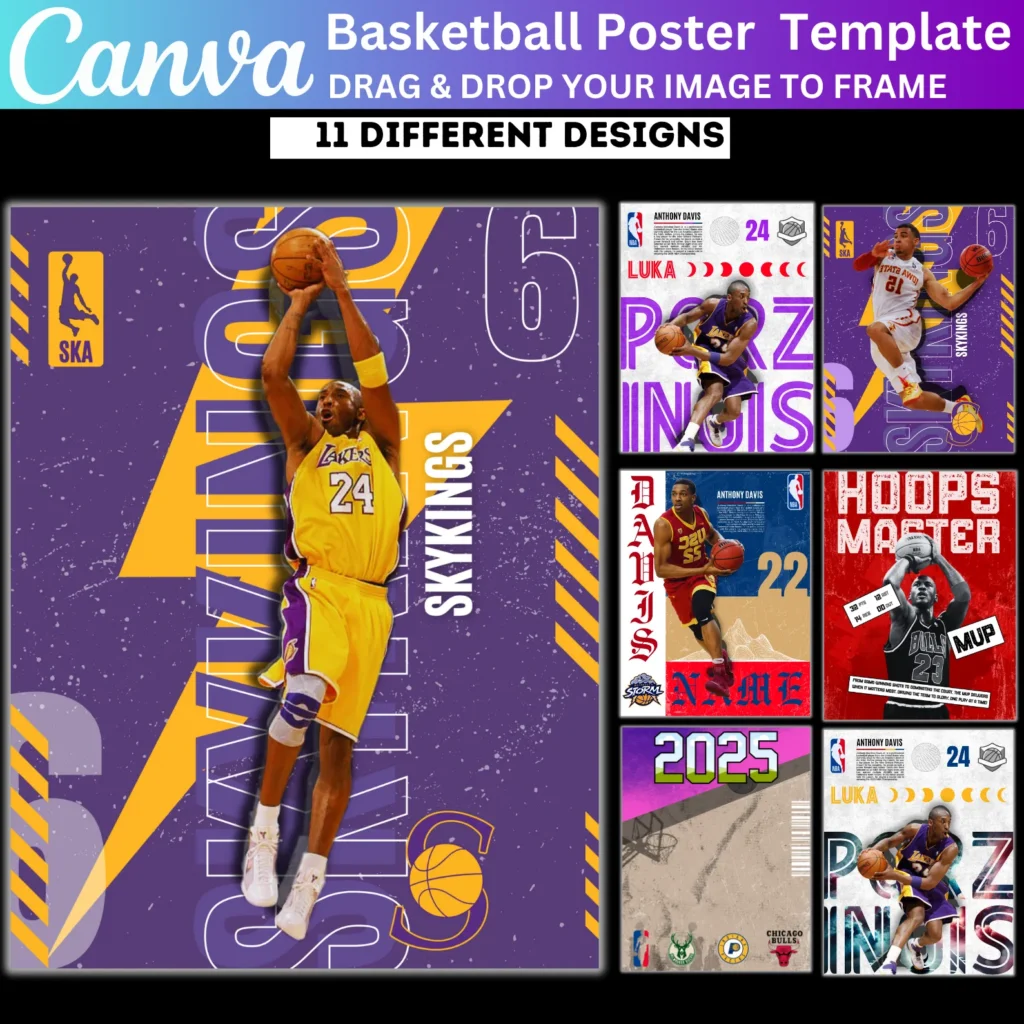 11 Basketball Poster Canva Editable Template, Sports Photography Templates, Basketball Senior Night Banners, Sports Poster Canva Template