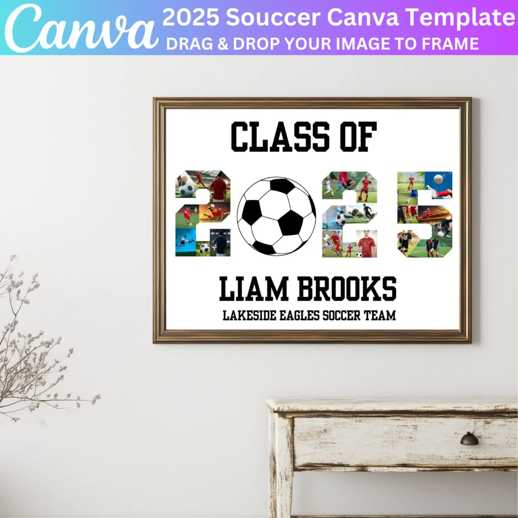 Soccer 2025 Senior Night Canva Editable Photo Collage, Soccer Canva Frame Template, Custom Senior Night Template, Digital Download