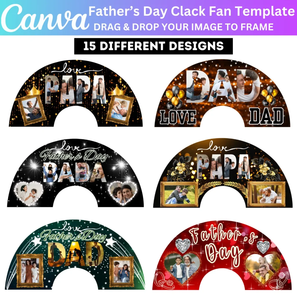 15 Father's Day Clack Fan Canva Editable Template, Dad Clack Fan Designs, Canva Drag & Drop Template, Mother Day Fan 26"X13" Designs
